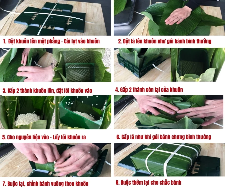 Các bước và cách sử dụng khuôn gói Bánh Chưng thông minh